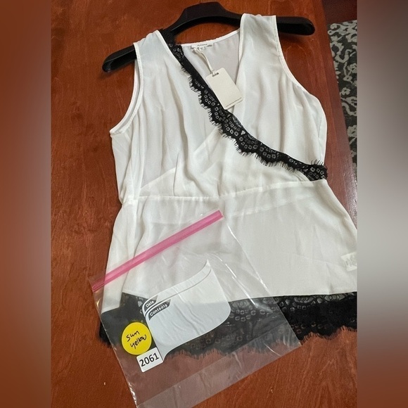 NWT Pleione Lace-trimmed Peplum Blouse Women’s Size M Surplice Neck White - Picture 15 of 16